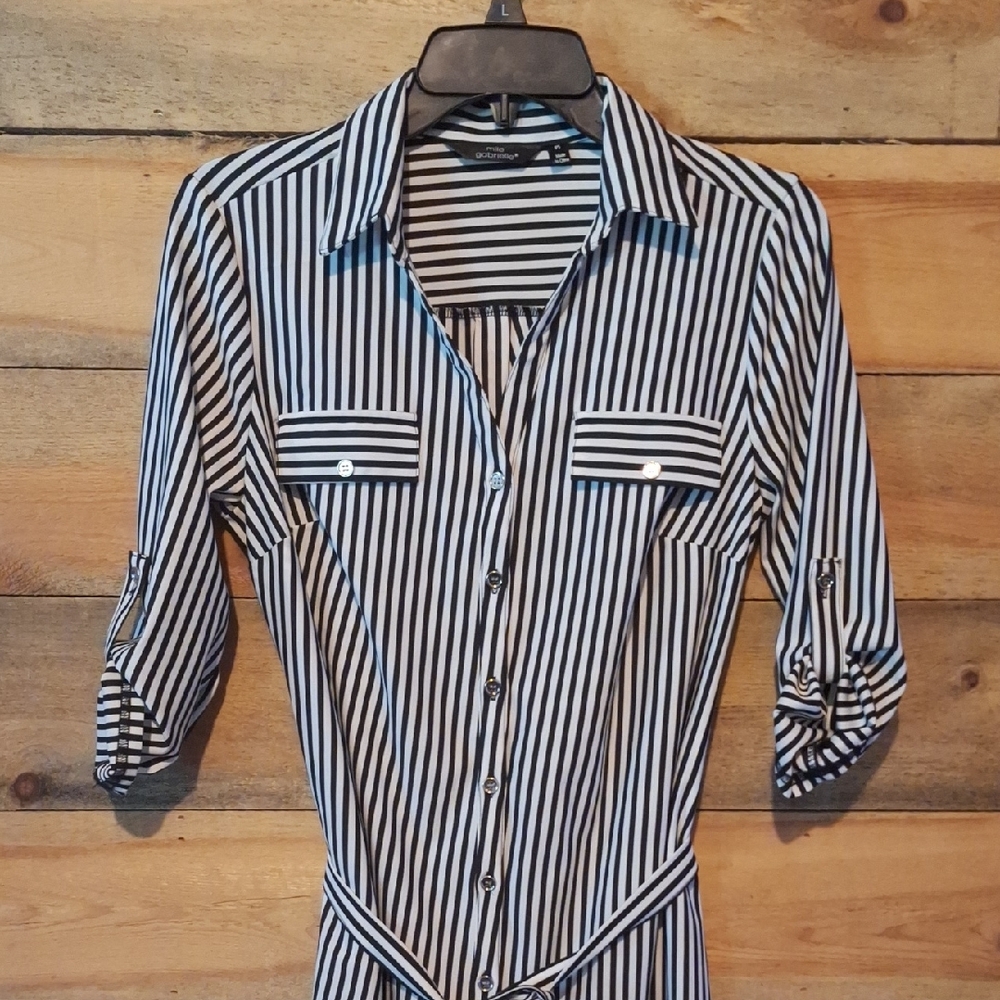 Mlle Gabrielle Black and White Striped Dress - Picture 2 of 4